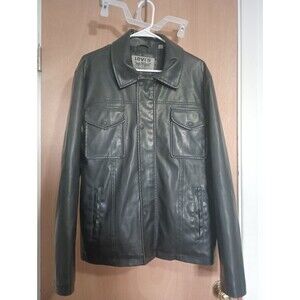 Levi Faux Leather Black Jacket Zippered Closure Vintage Motorcycle Style Size L